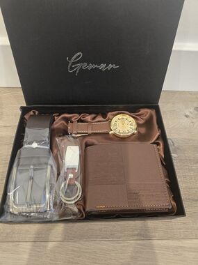 Genuine Brown Leather Wallet & Accessory Gift Set